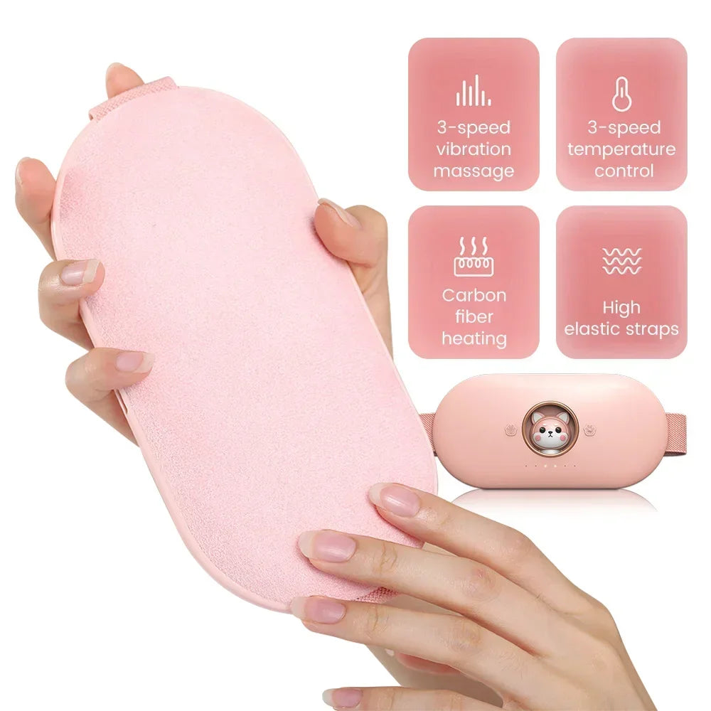 Portable heating pad for menstrual pain relief with self-massage function.