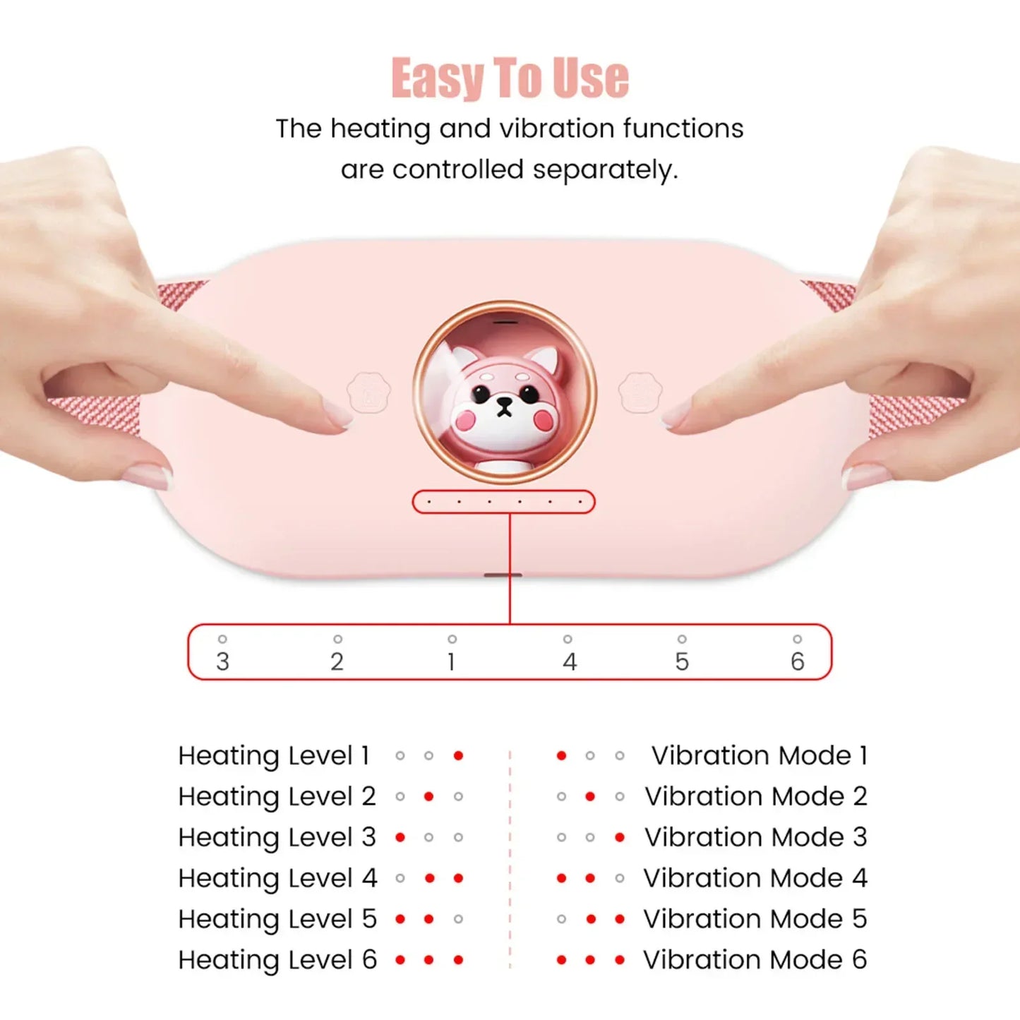 Portable heating pad for menstrual pain relief with self-massage function.